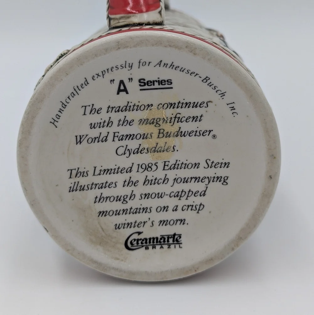 Budweiser Ceramarte Brazil A Series 1985 Stein Anheuser-Busch Clydesdale Holiday